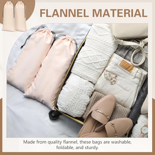 Amylove 4 Pcs Flannel Cloth Shoe Bags for Travel, 8 x 17 Inches Dust Pouch with Drawstring Closure, Washable Breathable Cotton Fabric for Luggage(Beige) - color: Beige