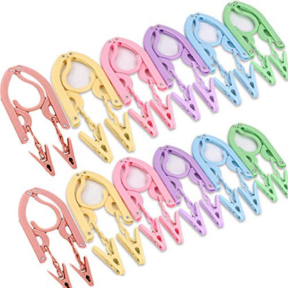 YOUOWO 12 Pcs Travel Hangers with 24 Pcs Clips,Portable Foldable Clothes Hangers for Scarves Suits Trousers Pants Shirts Socks Underwear - size: 12 Pack Hanger without Clothesline