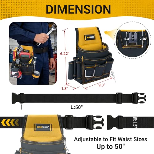MELOTOUGH Electrician Tool Pouch Tool Belt Pouches Multiple Pockets Tool Organizer for Technician, Maintenance, HVAC - color: Yellow, size: Small Electrician Pouch