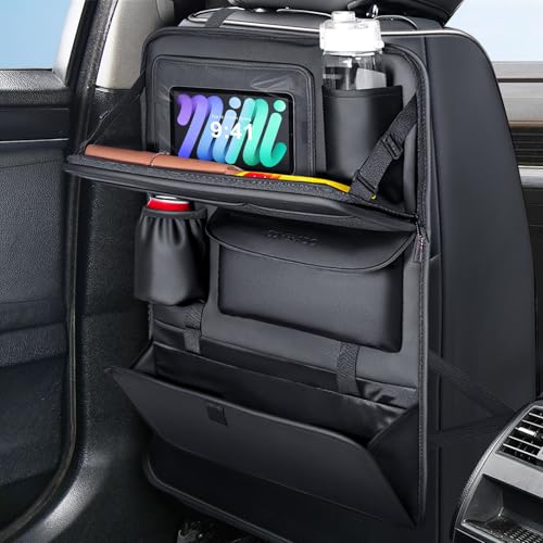 Coverado Backseat Car Organizer, Nappa Leather Car Seat Organizer with Touch Screen Tablet Holder, Foldable Food Tray, Kick Mats Protector, Multi Car Storage Accessories, Garbage Bag Holder-1 Pack - size: 1 Pack-Original