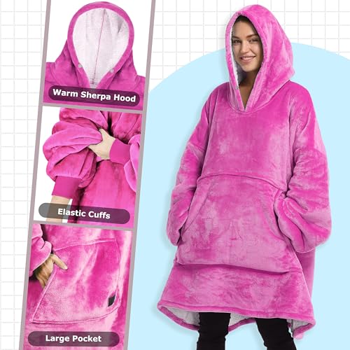 Catalonia Oversized Blanket Hoodie Sweatshirt, Wearable Sherpa Blanket Pullover, Gift for Her - color: Rose Pink