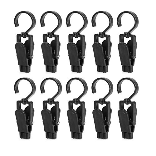 10 PCS Super Strong Plastic Swivel Hanging Hooks Home Swivel Laundry Clips Curtain Clips Clothes Pins Beach Towel Clips, 4.3inch, Black - color: Black