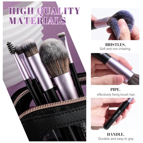 BS-MALL 14 Pcs Makeup Brushes Set with 1 Pcs Makeup Sponge – Essential Foundation Powder Concealers, Eye Shadows, Blush Makeup Brushes with Travel Makeup Case (Purple) - color: Purple