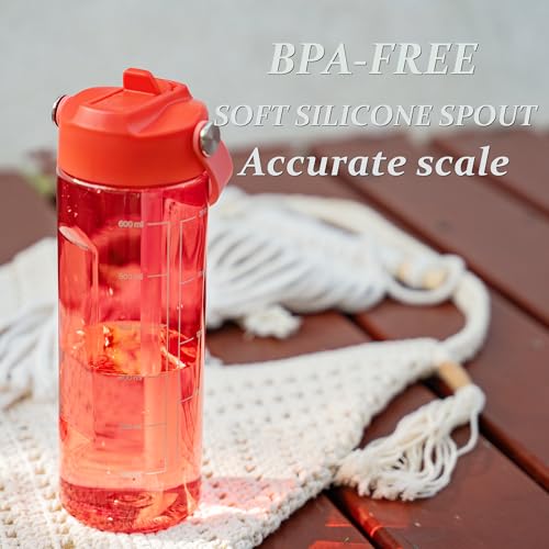 GOPPUS 20oz Clear Water Bottle with Flip Straw, Lightweight, Leakproof, Easy Carry and BPA-Free, Tritan Water Bottlefor Sport, Travel, Outside (Red) - color: Red, size: 20 Ounces