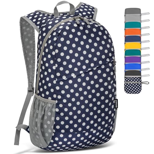 ZOMAKE Lightweight Packable Backpack,Foldable Backpacks Small Daypack for Hiking Water Resistant Day Bag for Travel(Navy Blue,White polka dots) - color: Navy Blue,white Polka Dots, size: 20 L