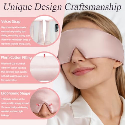 Silk Sleep Eye Mask for Side Sleeper Men Women, Eye Mask Sleeping 100% 22 Momme Pure Mulberry Silk for Night Sleep, Travel, Face-Hugging Padded Eye Cover for Sleeping with Adjustable Band-Pink - color: Pink