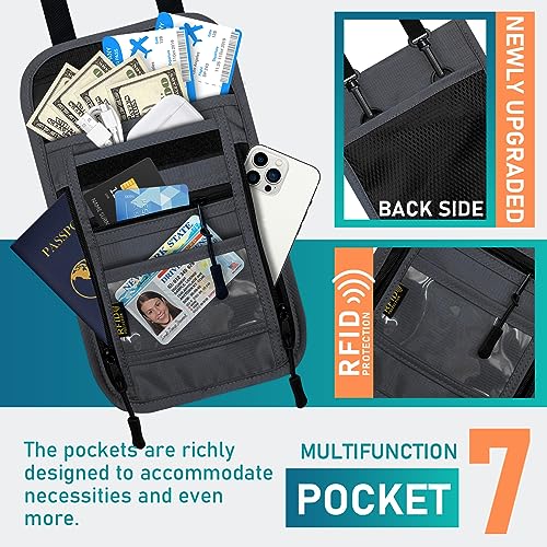 sundee Travel Neck Wallet with Double Zippers, RFID Blocking Passport Holder with Adjustable Neck Strap to Keep Cash, Credit Cards and Travel Documents Safe - Dark Gray - color: Dark Gray