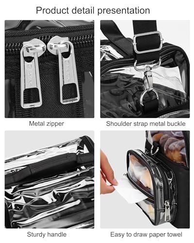 Makeup Brush Bag, Makeup Brush Case for Makeup Artist with Plastic Dividers Washable, Portable Travel Makeup Train Case with Clear Waterproof Cover for Easy to Clean and Find with Adjustable Strap - color: Clear+Black