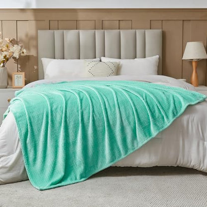 NEWCOSPLAY Super Soft King Blanket Aqua Premium Silky Flannel Fleece Leaves Pattern Lightweight Bed Blanket All Season Use (Aqua, King(90"x110")) - color: Aqua, size: King(90"x110")