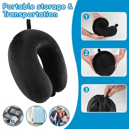Travel Neck Pillow for Airplane, Car, Office, and Home | 100% Memory Foam U-Shaped Neck Pillow with Soft Washable Cover, Includes Travel Bag, Earplugs & Sleep Eye Mask | for Adults & Kids (Gray) - color: Gray