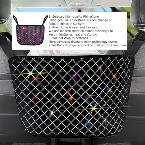 zipelo Bling Car Net Pocket Handbag Holder, Rhinestone Vehicle Backseat Purse Organizer Between Seats, Diamond Hanging Storage Bag Barrier of Pet Kids, Universal Automotive Accessories (Pink) - color: Pink