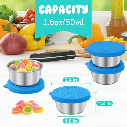 LIEMAND 6x1.6 oz Salad Dressing Container to Go, Leakproof Reusable Stainless Steel Small Container with Lid,Sauce Containers for Lunch box,Picnics,Travel,Office and Meal Prep - color: Sky Blue, size: 1.6oz