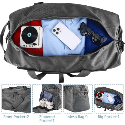 60L Duffle Bag with Shoes Compartment - Foldable&Large Capacity Travel Duffel Bags, Lightweight & Water-Resistant Gym Bag - Dark Gray - color: 60L-Dark Gray