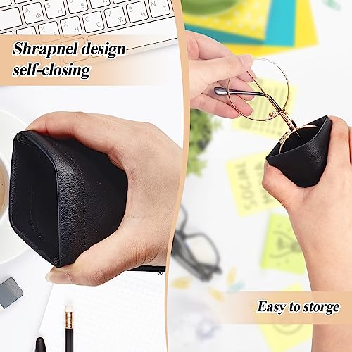 Xuhal 8 Pcs Leather Glasses Case Sunglasses Pouch Eyeglass Case Soft Squeeze Top Portable Travel Glasses Sleeve for Women Men - color: Black, style: Modern