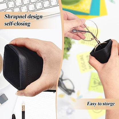 Xuhal 8 Pcs Leather Glasses Case Sunglasses Pouch Eyeglass Case Soft Squeeze Top Portable Travel Glasses Sleeve for Women Men - color: Black, style: Modern