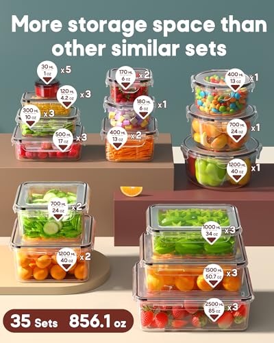 70 PCS Food Storage Containers with Lids Airtight, (35 Lids & 35 Containers) Leak proof Containers Set for Kitchen, Meal Prep, BPA-Free, PVC-Free Plastic, Microwave/Dishwasher Safe, Extra Labels & Pen - color: 70 PCS