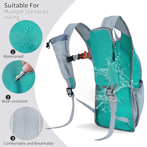 Hiking Backpack 10L/15L Small Daypack Lightweight Packable Travel Foldable Water Resistan for Women Men (Lake Green, 10L) - color: Lake Green, size: 10L