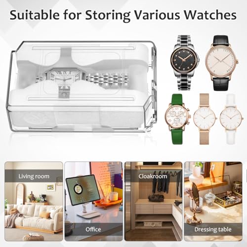 Healeved Acrylic Display Watch Case Clear Box with Inner Holder Watch Display Case for Wristwatches Portable Container for Women Men, 4.72X2.63X1.65In