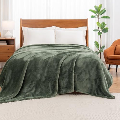 Berkshire Blanket Classic Extra-Fluffy Plush Blanket Queen Size, Soft Fuzzy Fluffy Long Hair Blanket for Couch Sofa Bed, Dark Sage Green, 90x90 Inches - color: Dark Sage Green, size: Full/Queen