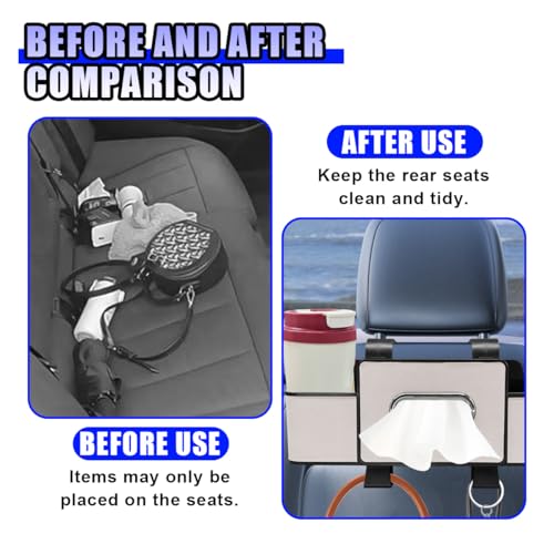 YoRise Multifunctional Car Back Seat Organizer, Leather Automotive Headrest Phone & Tissue & Cup Holder with Hooks, Family Travel Vehicle Backseat Storage Box for Drink, Snack, Handbag (White) - color: White