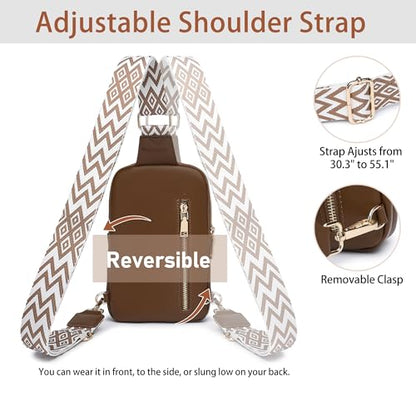 DIOMO Anti Theft Small Sling Bag for Women Cross Body Bag Trendy, RFID Fanny Packs Vegan Leather for Women Travel Belt Purse - color: Coffee-Gold Zipper