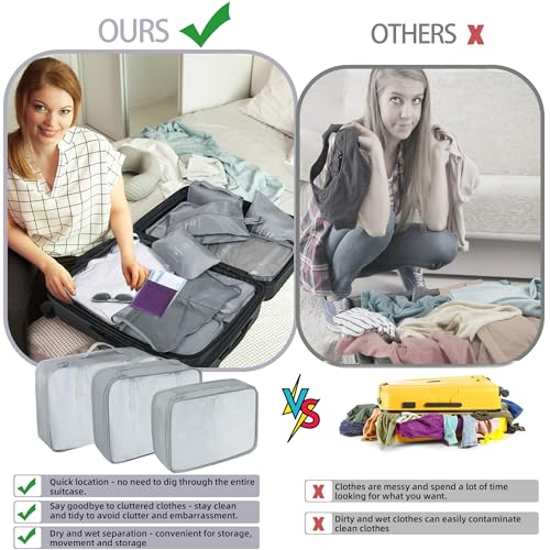 10 Pcs Set Packing Cubes - Travel Packing Organizers, Expandable Suitcase Organizer, Luggage Organizer Bags - color: GREY