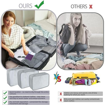 10 Pcs Set Packing Cubes - Travel Packing Organizers, Expandable Suitcase Organizer, Luggage Organizer Bags - color: GREY