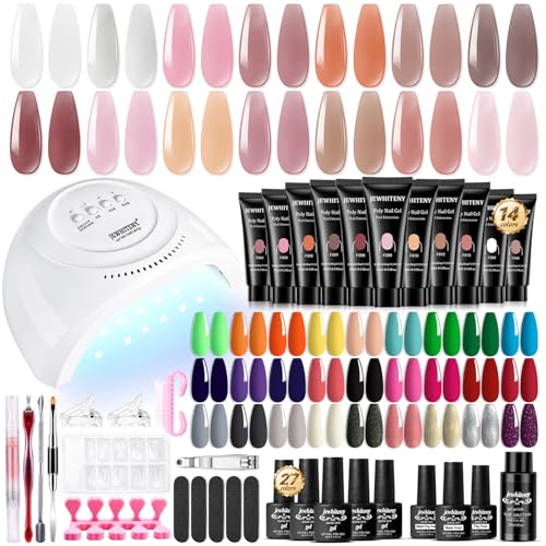 JEWHITENY 14 Colors Poly Gel Nail Kit 27 Colors Gel Nail Polish Kit With U V Light All In One Nail Art Starter Kit Suitable For All Seasons - color: A05