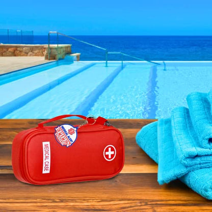 Jayour EpiPen Medical Carrying Case Insulated, Travel Medication Organizer Bag Emergency Medical Pouch, Fits 2 EpiPens, Asthma Inhaler, Anti-Histamine, Auvi-Q, Allergy Medicine Essentials, Red - color: Red