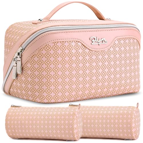 BOYATU Travel Makeup Bag for Women: Four Leaf Clover Large Capacity 3 Pcs Set Cosmetic Bags - Waterproof 50% Extra Space for Toiletry Organizer - Travel Essentials for Fortunate (03 Pink) - color: 03 Pink