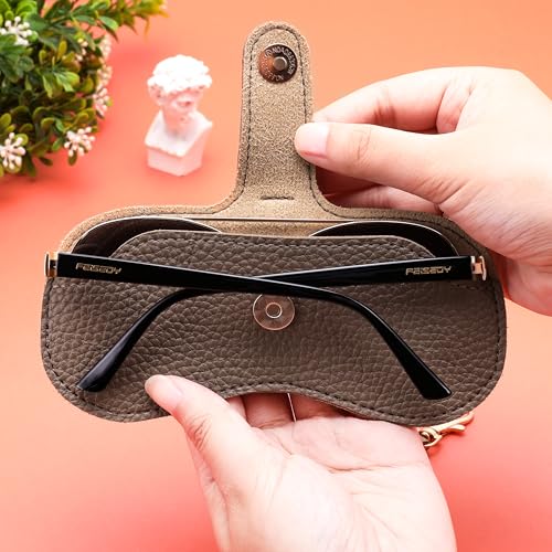 FEISEDY Soft Leather Sunglass Case-Slim Portable Glasses Holder with Button-Closure Wrist Strap for Travel & Outdoor B0308 - color: Khaki
