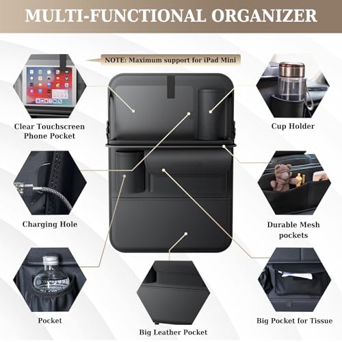 Coverado Car Backseat Organizer(2 Packs) with Tablet Tray, Nappa Leather Organizer for Car Seat Back, Waterproof Car Seat Organizer with Touch Screen, Seat Protector Kick Mats for Kids - size: 2 Packs