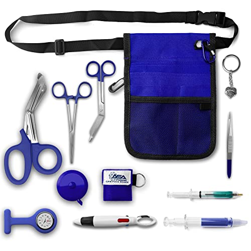 ASA TECHMED Nurse Utility Belt – Complete Medical Belt Utility Kit, Pro Pack Pocket Organizer Pouch Hip Bag for EMT, CNA, NP, PA, Student, Blue - color: Blue