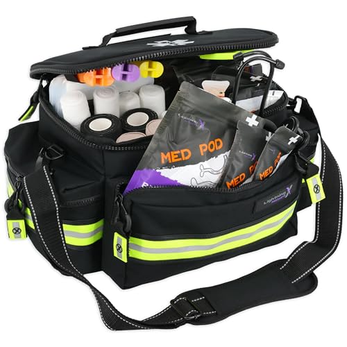 Lightning X Products Lightning X Mid-Sized First Responder EMT Bag | LXMB25 Fully Stocked w/ 240+ Aid, EMS & Trauma Supplies - Black - color: Black