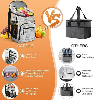 Cooler Backpack Insulated Leakproof Waterproof Backpack Cooler Bag 30/45 Cans, Large Capacity Lightweight Travel Camping Beach Backpack Cooler Ice Chest for Men and Women - color: marble, size: 30 Cans