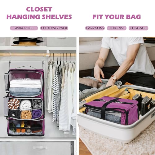Surblue Hanging Shelves Travel Compression Packing Cube for Carry-on Luggage Suitcase Collapsible Transformable Garment Closet Organizers Large Capacity, Purple, XXL - color: Purple, size: XXL_14.96*11.47*22.83in