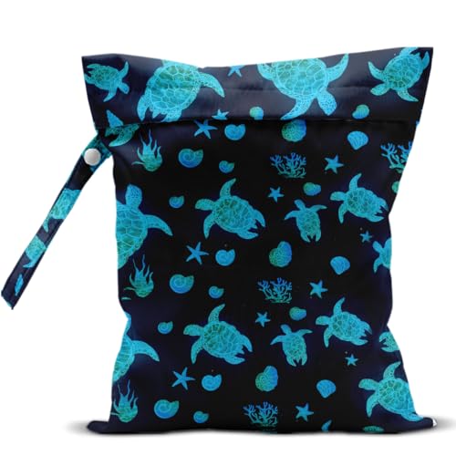 Waterproof Wet Bag for Swimsuit, Travel Beach Wet Dry Bag, Hidden Zipper Reusable Starfish Baby turtle Wet Bags, for Travel Beach Wet Swimsuits Toiletries Diapers Dirty Gym Clothes Laundry Bag - color: Turtle Starfish