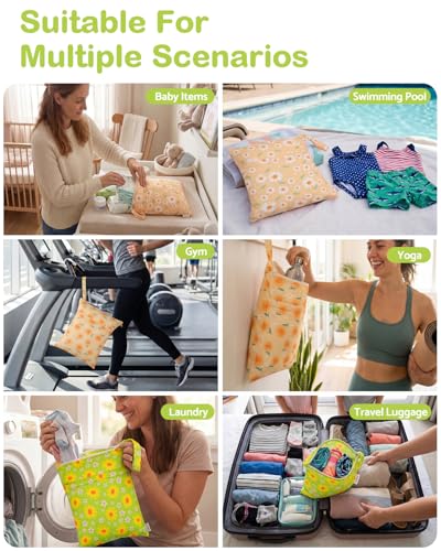 ALVA ALVABABY 3pcs Medium Cloth Diaper Wet Dry Bags Waterproof Reusable with Two Zippered Pockets Travel Beach Pool Daycare Soiled Baby Items Yoga Gym Bag for Swimsuits or Wet Clothes 3L-ZM46 - color: Sunny Daisy Party Series