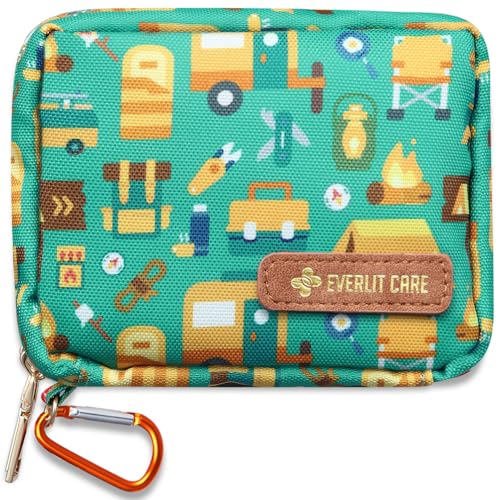 EVERLIT Mini Rescue Pack | 105 Medical Essentials Organized in Portable Storage Bag | Pocket Size Kids First Aid Kit with D Ring | Small Family-Friendly Travel Medical Kit (Camping) - color: Camping