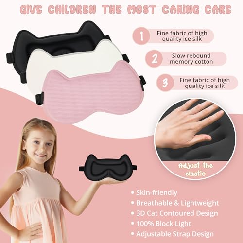 Kids Sleep Mask Eye Mask: 3D Contoured Cup Sleeping Masks, Blindfold with Adjustable Strap, Kids Eye Cover for Boys, Girls, Teens, Pressure-Free with Memory Foam Face Mask for Sleeping (Pink) - color: Pink