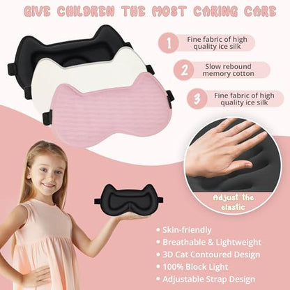Kids Sleep Mask Eye Mask: 3D Contoured Cup Sleeping Masks, Blindfold with Adjustable Strap, Kids Eye Cover for Boys, Girls, Teens, Pressure-Free with Memory Foam Face Mask for Sleeping (Pink) - color: Pink