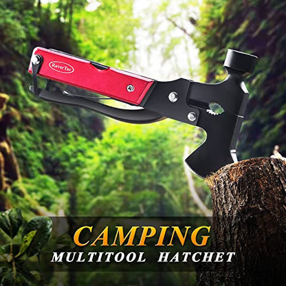 RoverTac 14-in-1 Multitool Camping Axe Hatchet – Essential Camping Gear with Knife, Hammer, Saw, Bottle Opener, Screwdriver – Multi Tool with Sheath – Gifts for Men, Dad, and Outdoor Adventures - color: Red