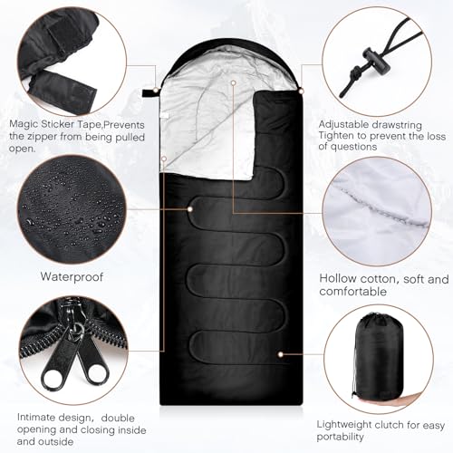 Tranqun Sleeping Bags for Adults with Fleece Cotton Liner, Warm Portable Waterproof Lightweight with Compression Sack for Spring Camping Hiking Travel