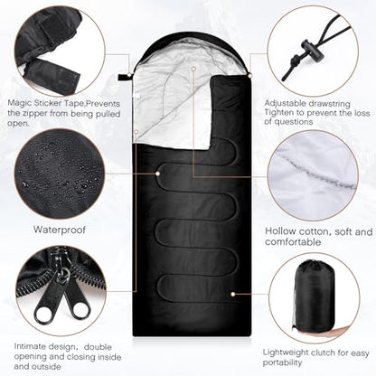 Tranqun Sleeping Bags for Adults with Fleece Cotton Liner, Warm Portable Waterproof Lightweight with Compression Sack for Spring Camping Hiking Travel