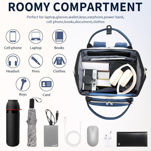 VANKEAN Laptop Backpack for Women Fashion Computer Work Bag, Large Capacity Waterproof Backpack, College Daypack Business Travel, Beige/Haze blue, 15.6 Inch - color: Beige/Haze Blue, size: 15.6 Inch