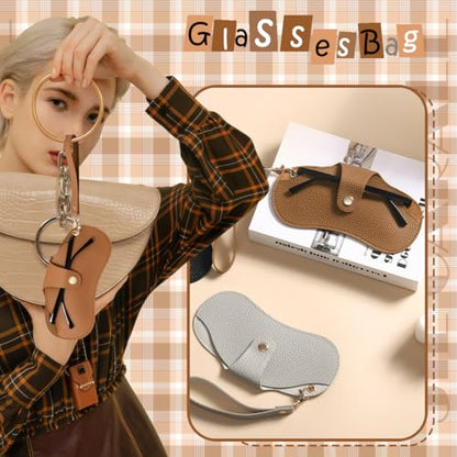 2 Pcs Soft Leather Sunglasses Bags Travel Glasses Storage Case Portable Eyeglasses Pouch with Wrist Strap - color: Grey Brown