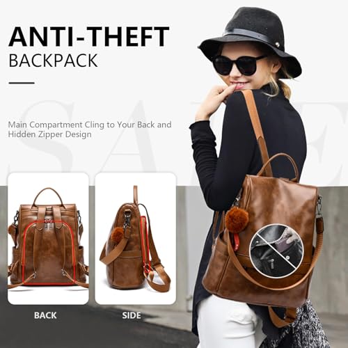 CHERUTY Women Backpack Purse PU Leather Anti-theft Casual Shoulder Bag Fashion Ladies Satchel Bags - color: Tan, size: Medium
