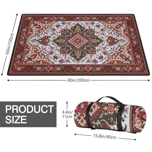 Supfitness Extra Large Picnic Blankets Waterproof Foldable (60"x 80") Beach Blanket Waterproof Sandproof,3-Layer Thicking Mat Outdoor Packable Camping Blanket - color: Boho-red, size: 60x80in