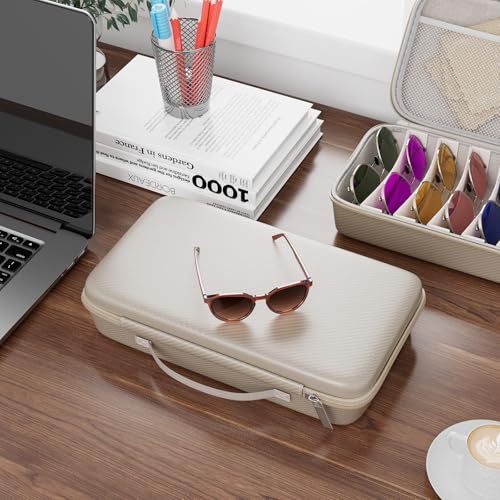 Travel Sunglasses Organizer, Hard Shell Sunglass Case Adjustable Slots for Multiple Sunglass Eyeglass Case - style: White + 8 Slot