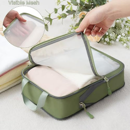 BAGAIL 6 Set Ultralight Compression Packing Cubes Packing Organizer for Travel Accessories Luggage Suitcase Backpack - color: Matcha Green40D, style: Mesh Pattern